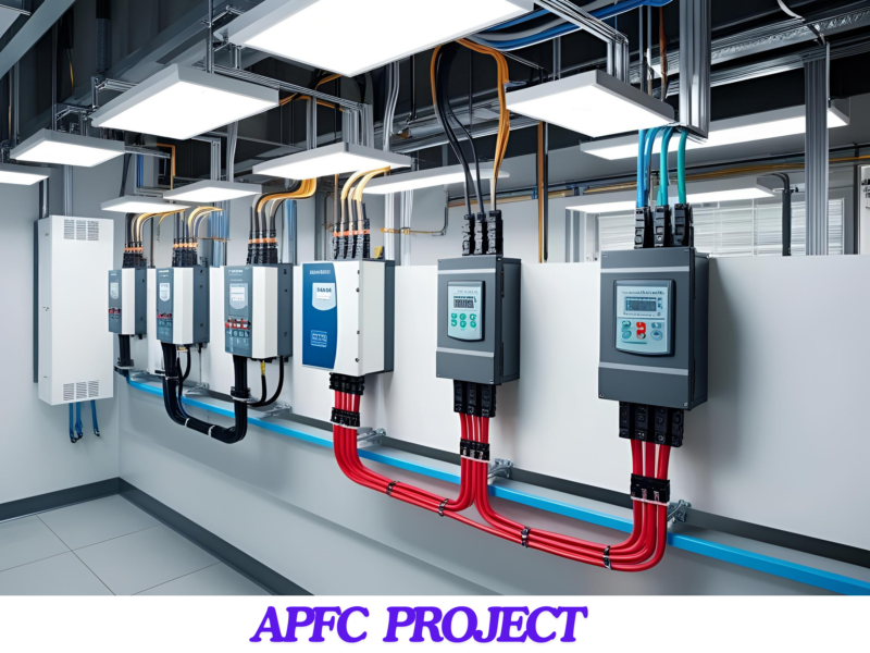 Innovative APFC project for electrical engineering students featuring 8051 microcontroller, relays, capacitor bank, and display unit.