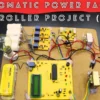 Automatic Power Factor Controller with 8051 MCU, 4 relays, capacitors, current sensor, and display for improving power efficiency.