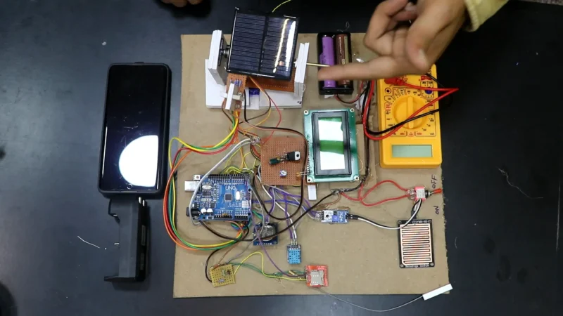 Next-Gen Dual Axis Solar Tracker with servo motors, rain sensor and SMS alert system for engineering project submissions